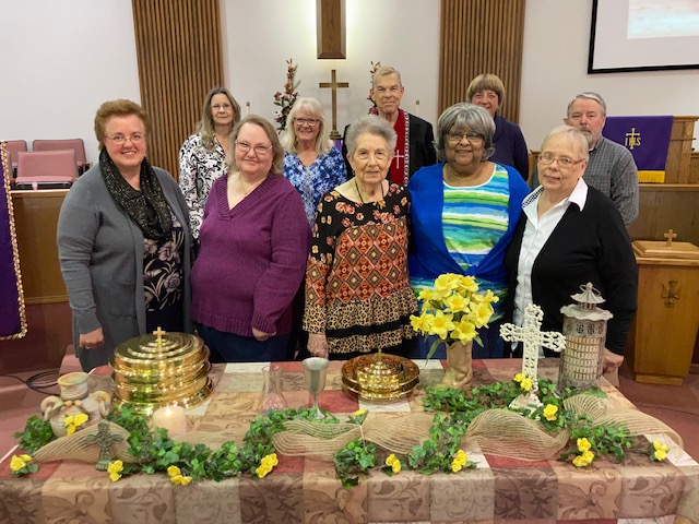 Church community members gathered together